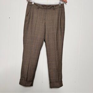 Lands' End Canvas Wool Blend Plaid Trouser Pants Women's 6 Slim Leg Cuffed Tan
